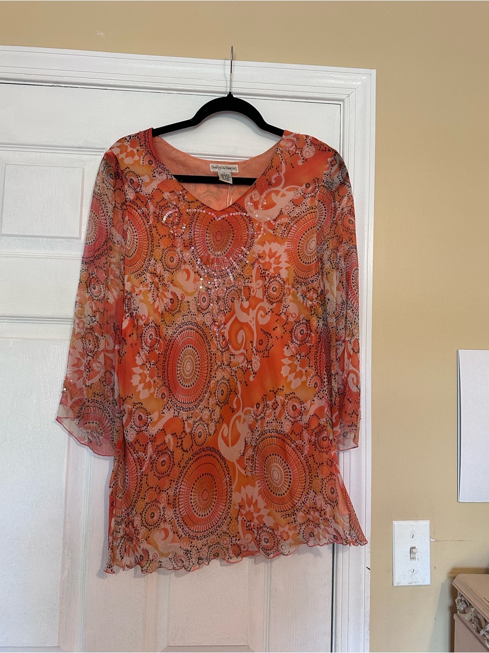 100% silk orange blouse with sequins
